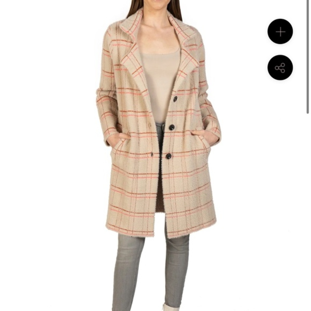 NEW WITH TAGS - Love Token Jacket - Women’s Small - Beige and Pink Checkered
